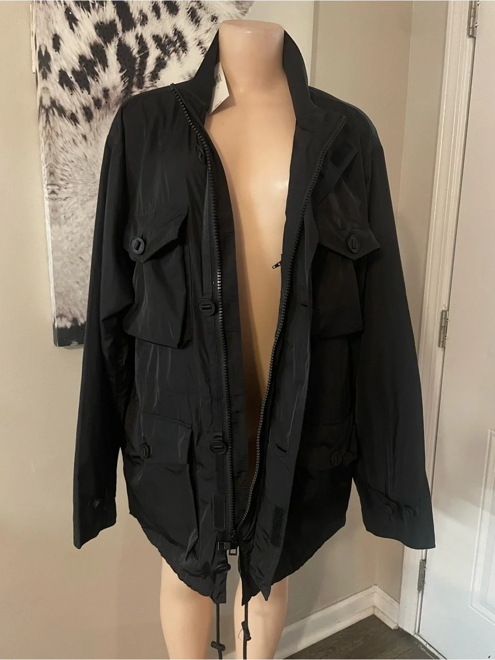 New Michael Kors Black Men's multi pocket Utility Field Jacket military size XL
